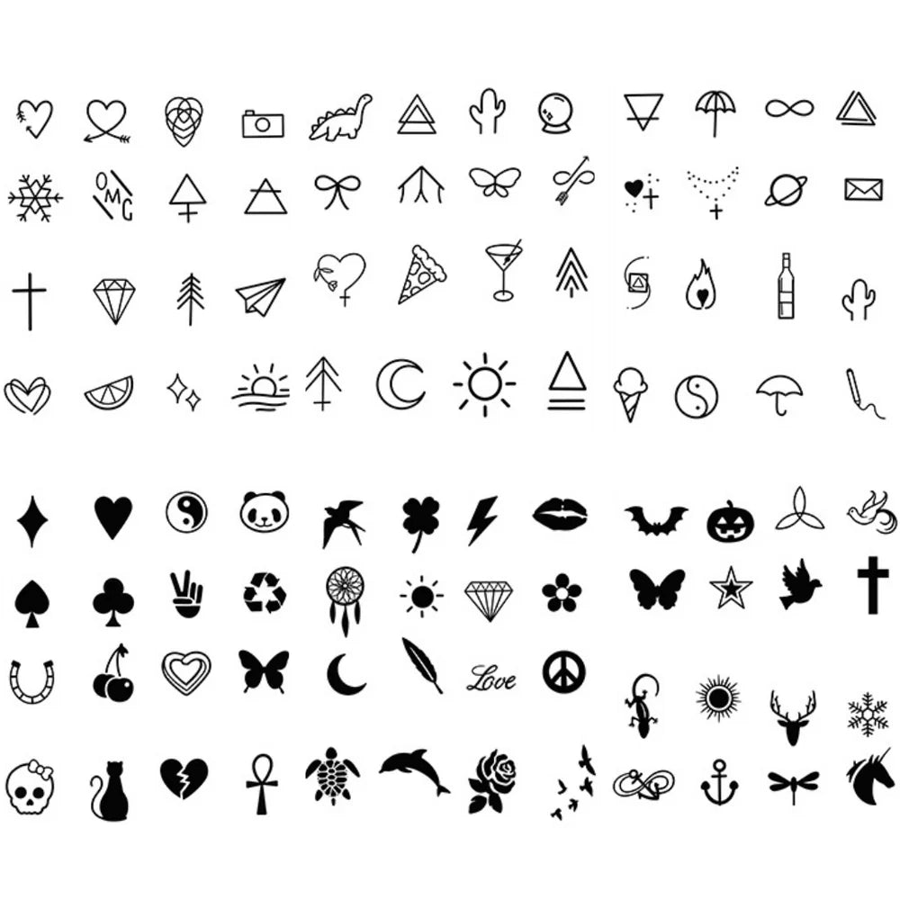 6 Sheets Fine Line Heart Small Finger Face Semi Permanent Tattoos