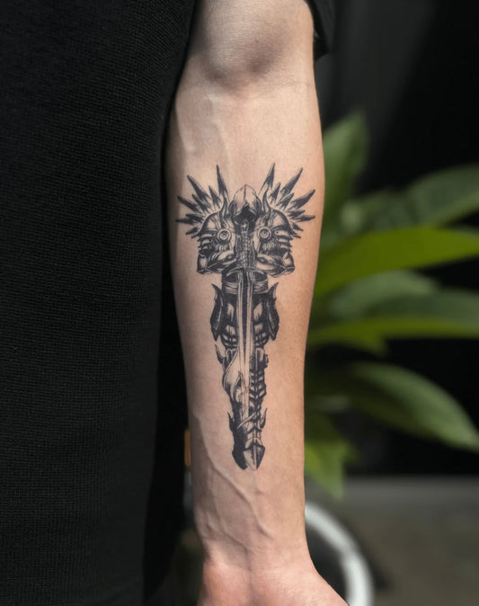 Knight Half Arm Semi Permanent Tattoos
