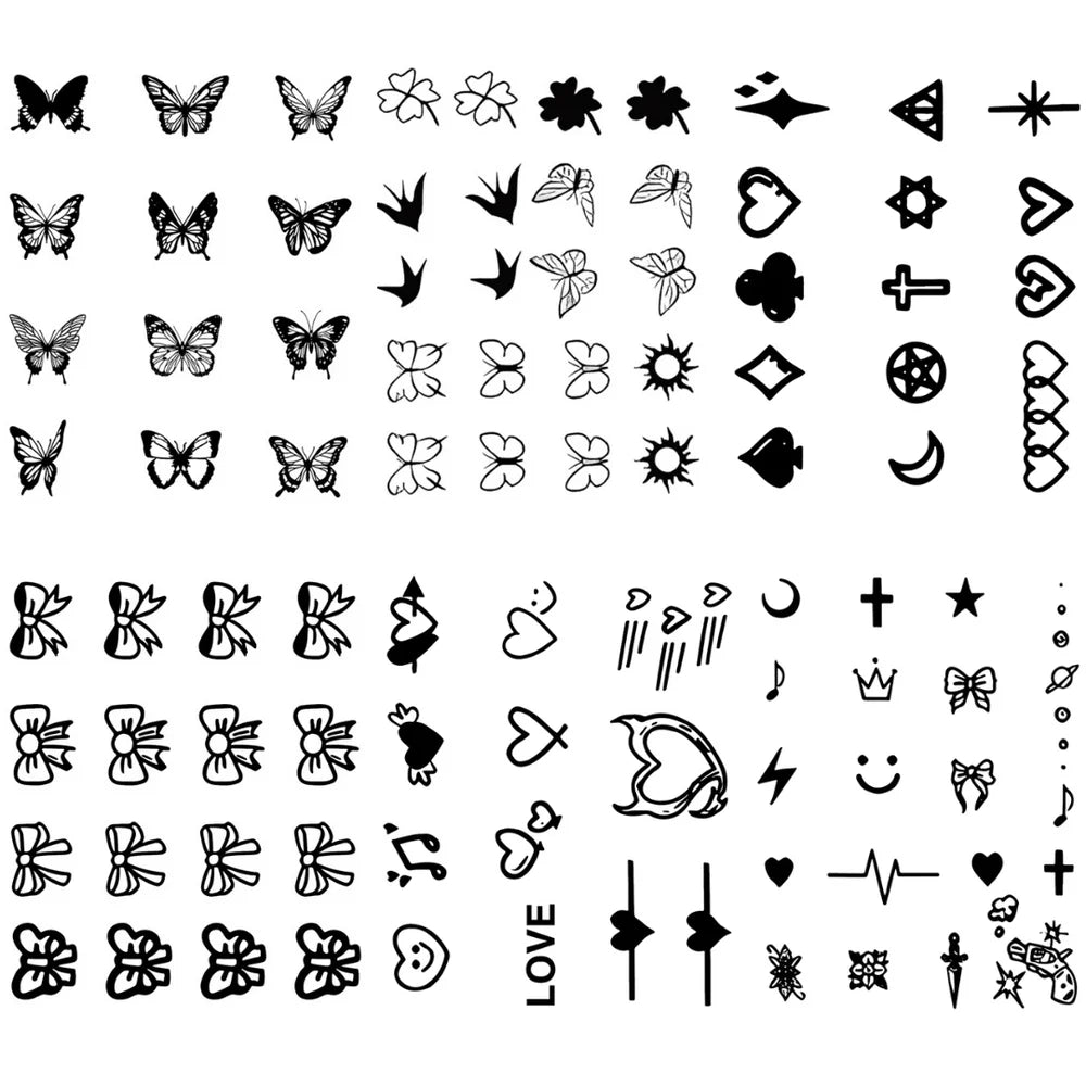 6 Sheets Butterfly Bird Heart Small Finger Face Semi Permanent Tattoos