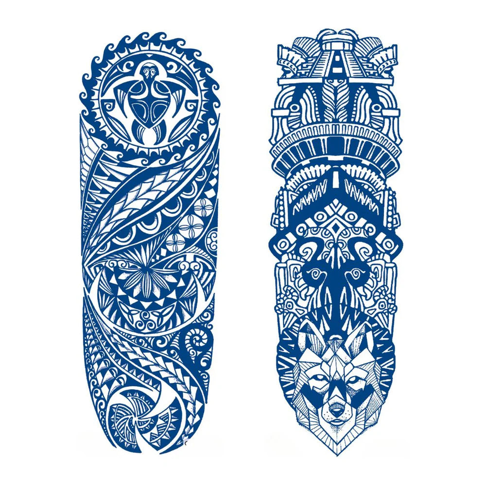 2 Blätter Totem Tribe Halbpermanente Ärmel-Tattoos)