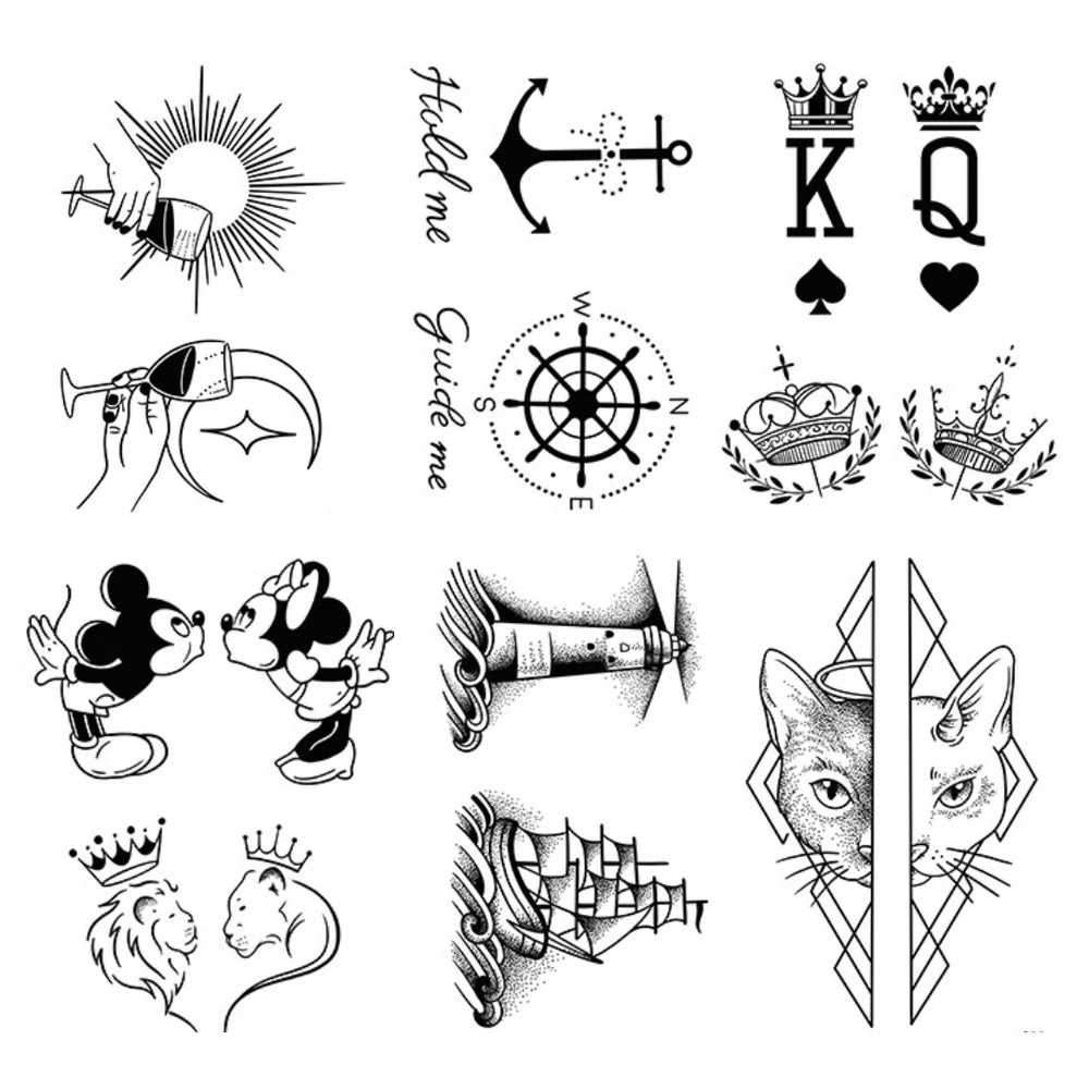 6 Sheets Cartoon Sailing Poker Small Finger Face Semi Permanent Tattoos