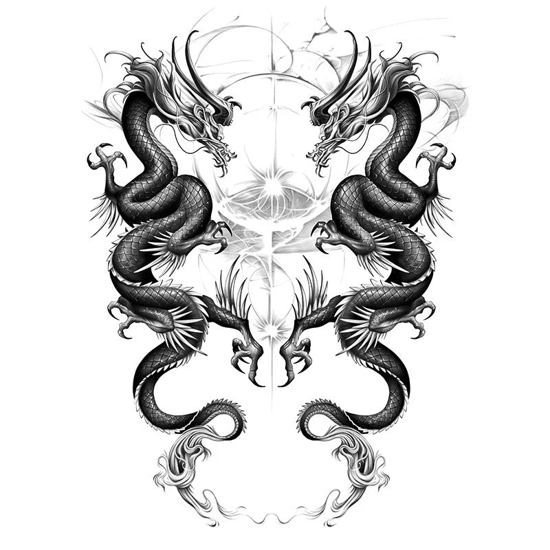 Double Dragon Full Back Semi Permanent Tattoos