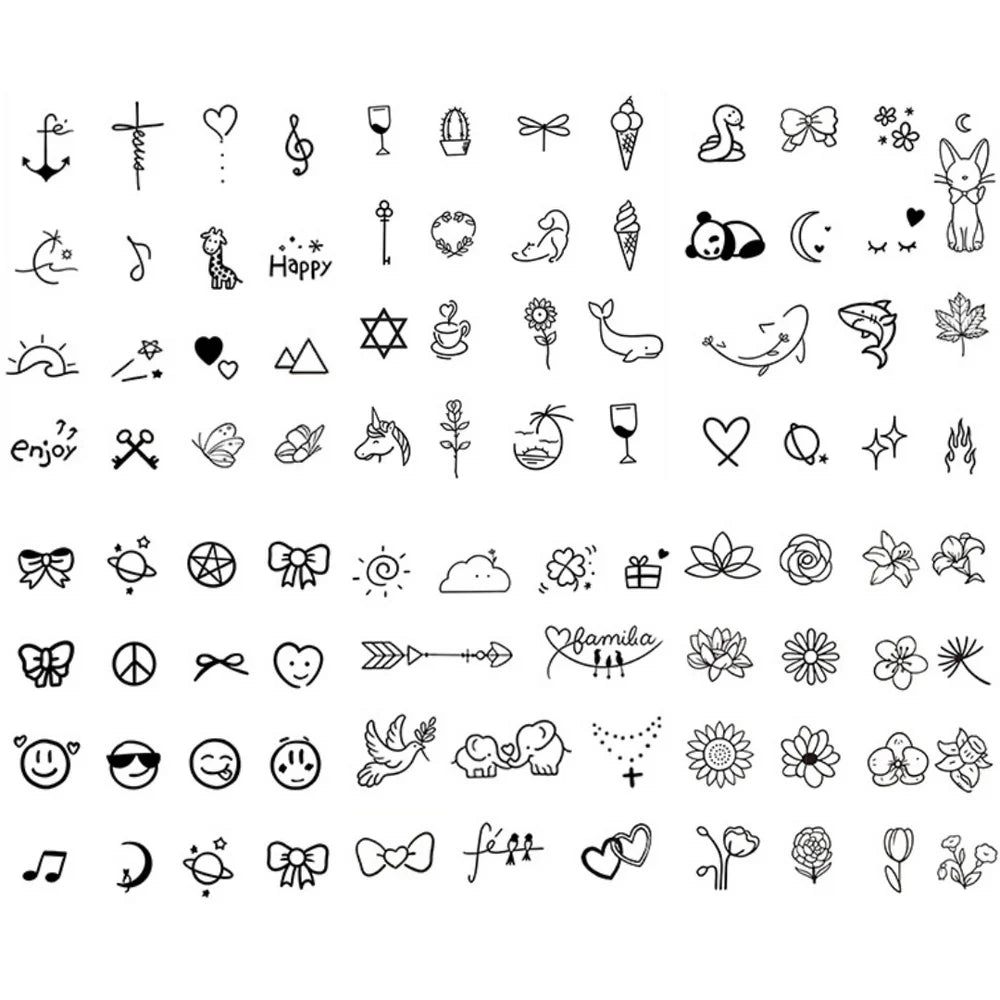 6 Sheets Sketch Cute Cartoon Small Finger Face Semi Permanent Tattoos