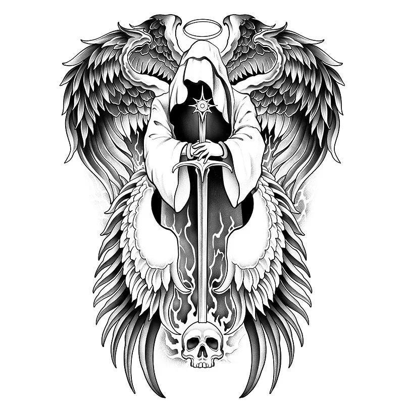 Seraphim Full Back Semi Permanent Tattoos