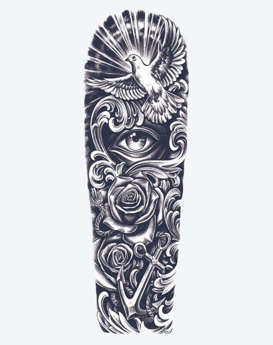 1 Blatt Taube & Auge Ärmel Vollarm Halbpermanente Tattoos 