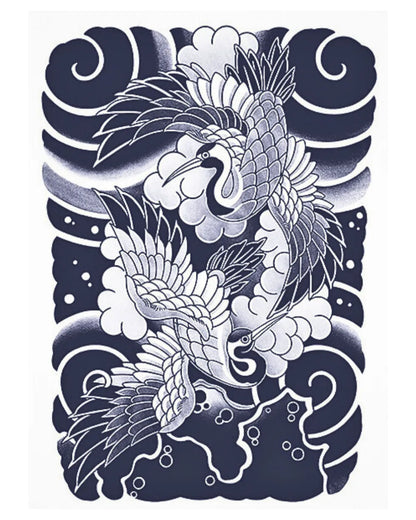 Celestial Cranes Full Back Semi Permanent Tattoos
