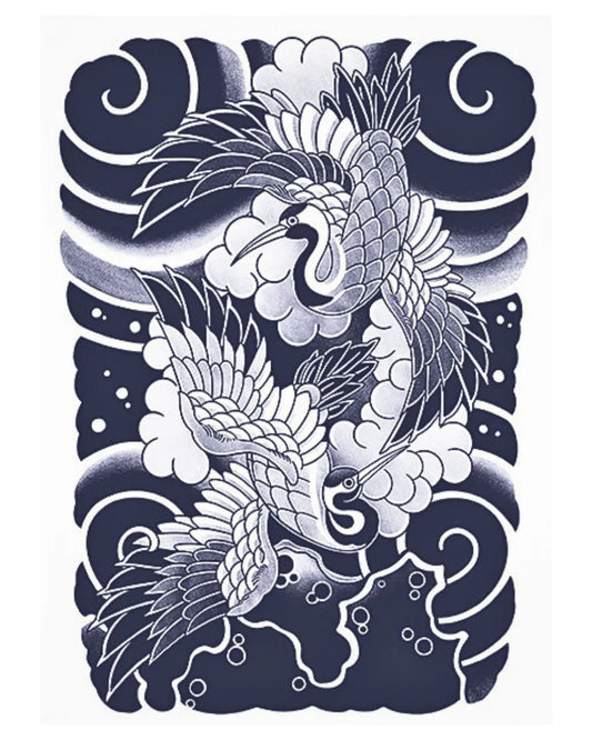 Celestial Cranes Full Back Semi Permanent Tattoos