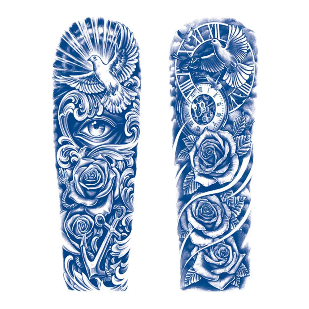 2 Blätter Taubenaugen-Rosen-Semi-Permanent-Hülle-Tattoos 