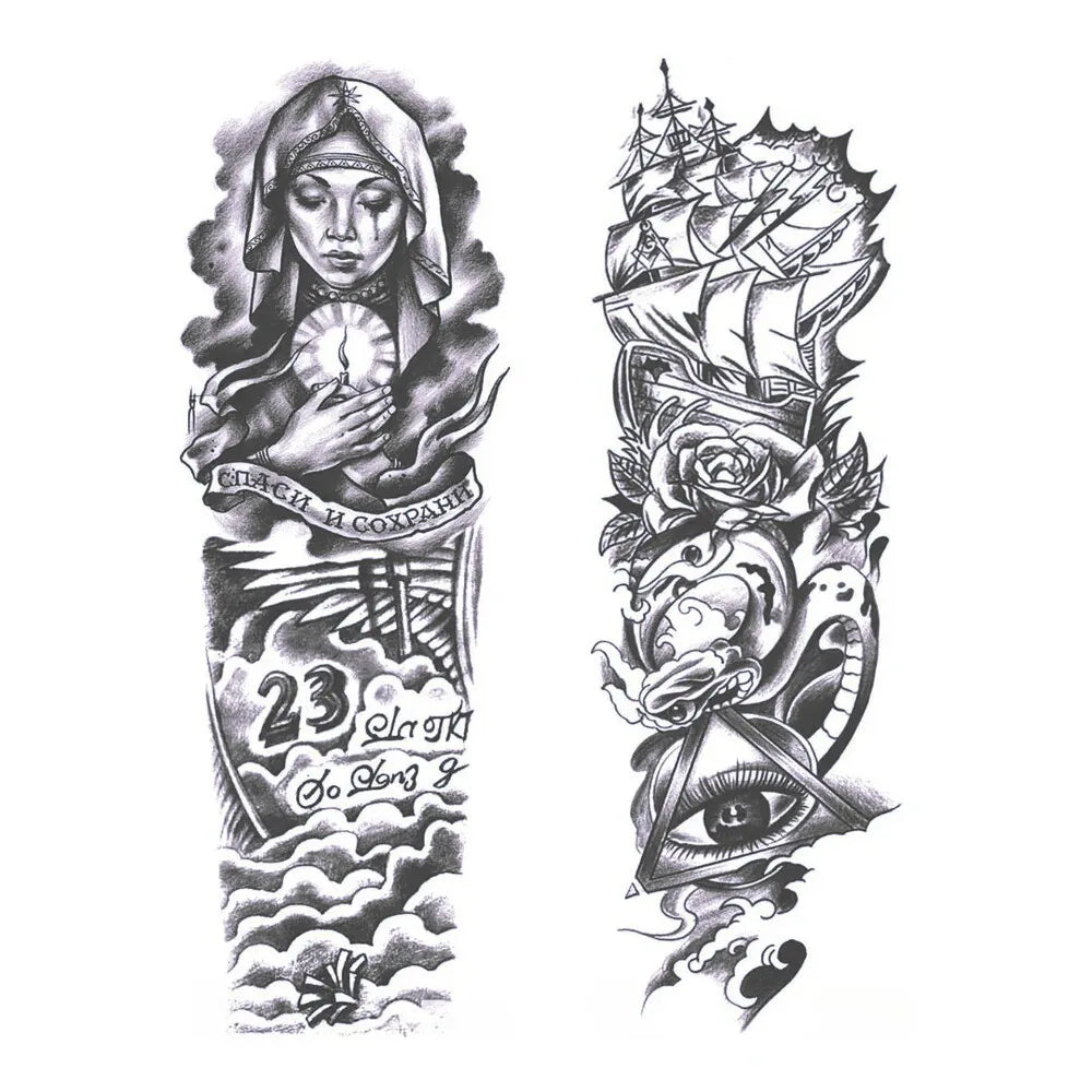 2 Sheets Viking Ship Semi Permanent Sleeve Tattoos