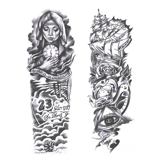 2 Blätter Halbpermanente Viking-Schiff-Armreif-Tattoos 