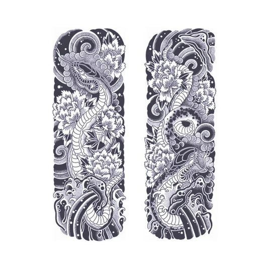 2 Blätter mit zwei Drachen halbpermanente Ärmel-Tattoos 