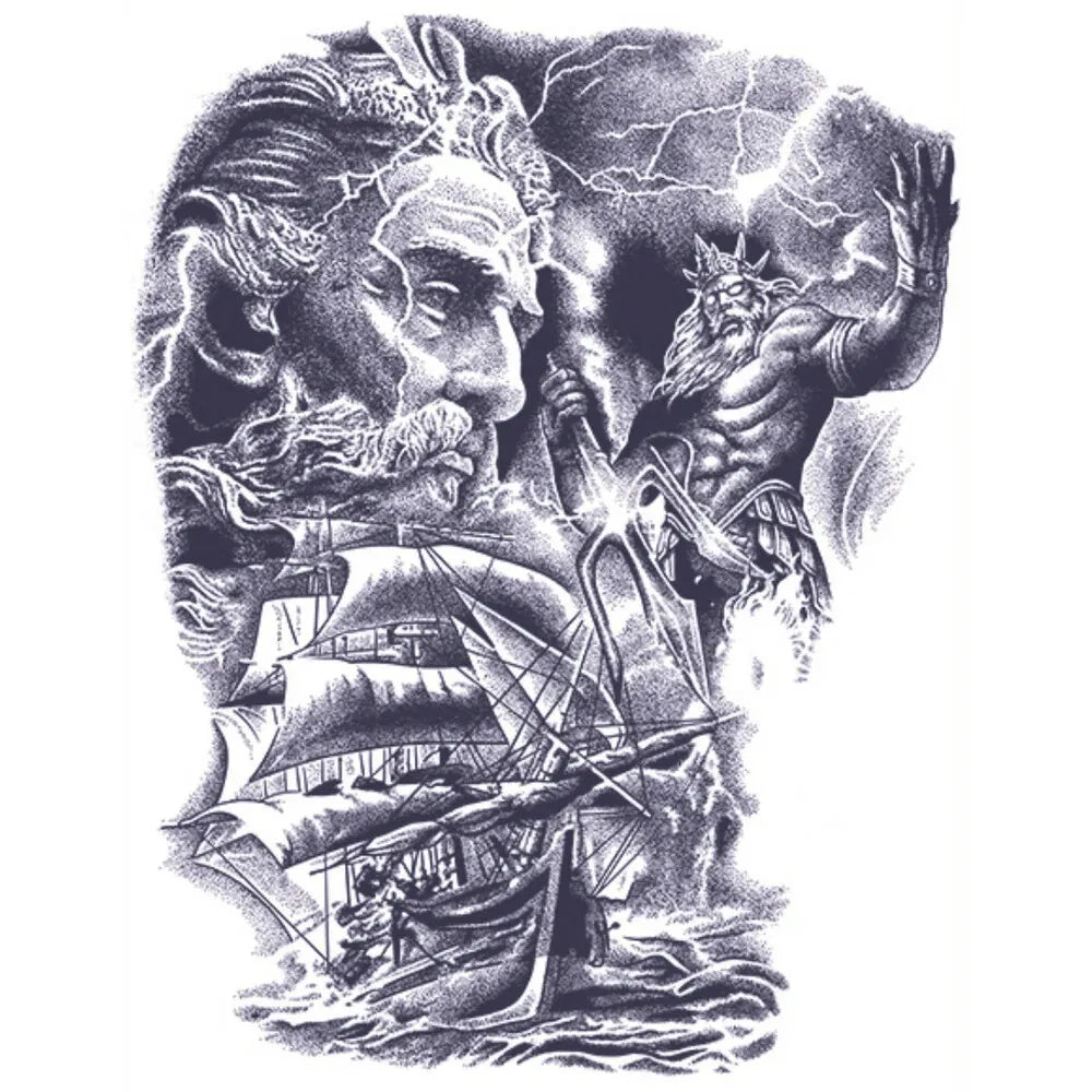 God Viking Thunder Full Back Semi Permanent Tattoos