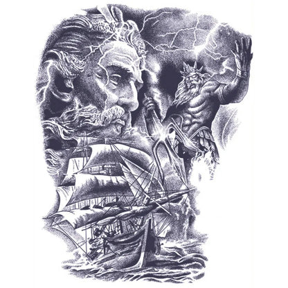 God Viking Thunder Full Back Semi Permanent Tattoos