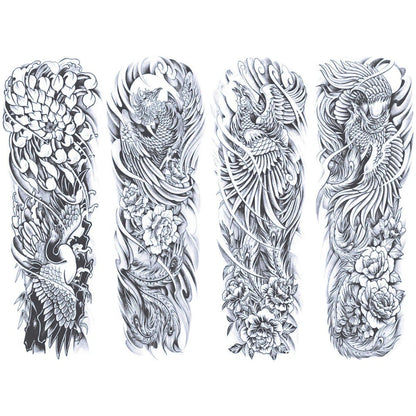 4 Sheets Flower Crane Fish Style 2 Semi Permanent Sleeve Tattoos