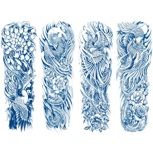 4 Blätter Blumenkranichfisch-Stil 2 Halbpermanente Ärmel-Tattoos 