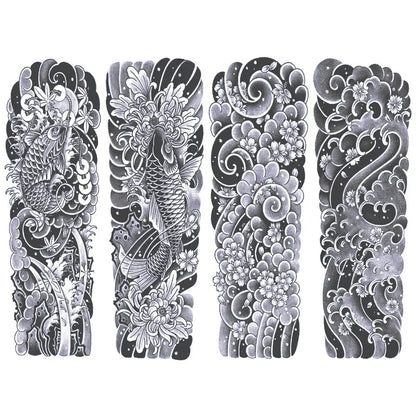4 Sheets Japanese Fish Cherry Blossom Semi Permanent Sleeve Tattoos