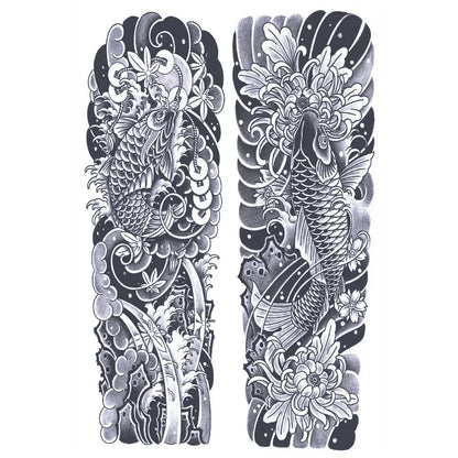 2 Sheets Fish Wave Sea Semi Permanent Sleeve Tattoos