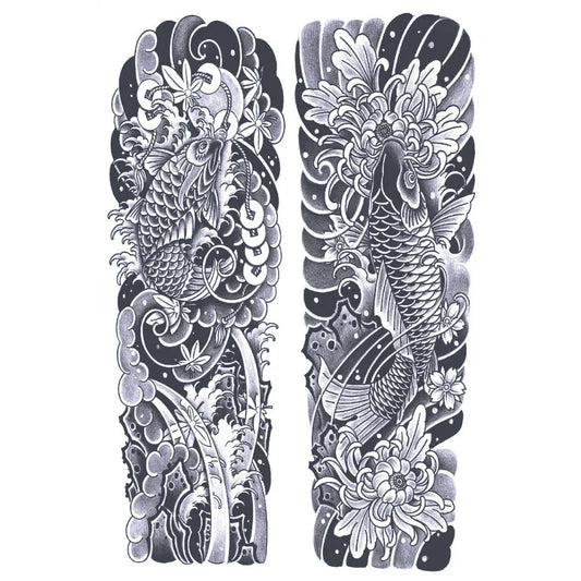2 Blätter Fischwelle Meer Halb Permanent Sleeve Tattoos 