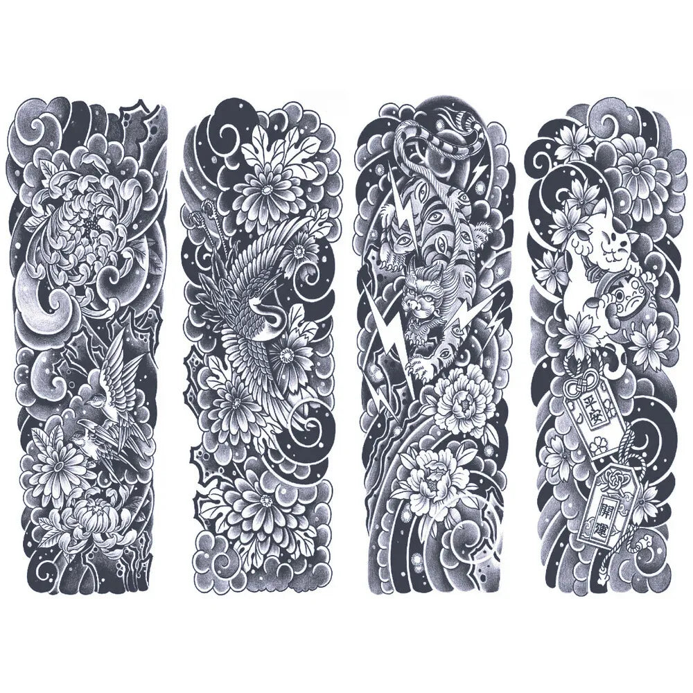 4 Sheets Crane Fortune Cat Semi Permanent Sleeve Tattoos