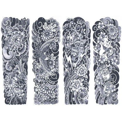 4 Sheets Crane Fortune Cat Semi Permanent Sleeve Tattoos