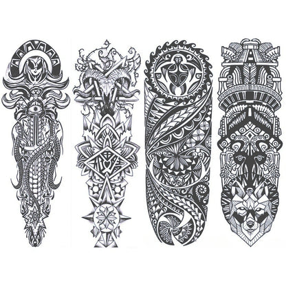 4 Sheets Totem Tribal Style Semi Permanent Sleeve Tattoos
