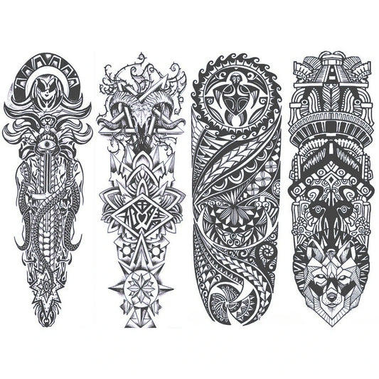 4 Blätter Totem Tribal Style Halbpermanente Ärmeltattoos 