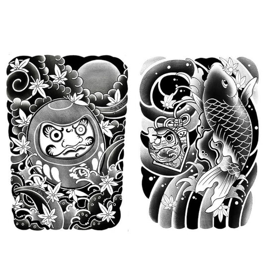 2 Blätter japanische Bodhidharma Karpfen Halbe Arm Halb Permanent Tattoos 