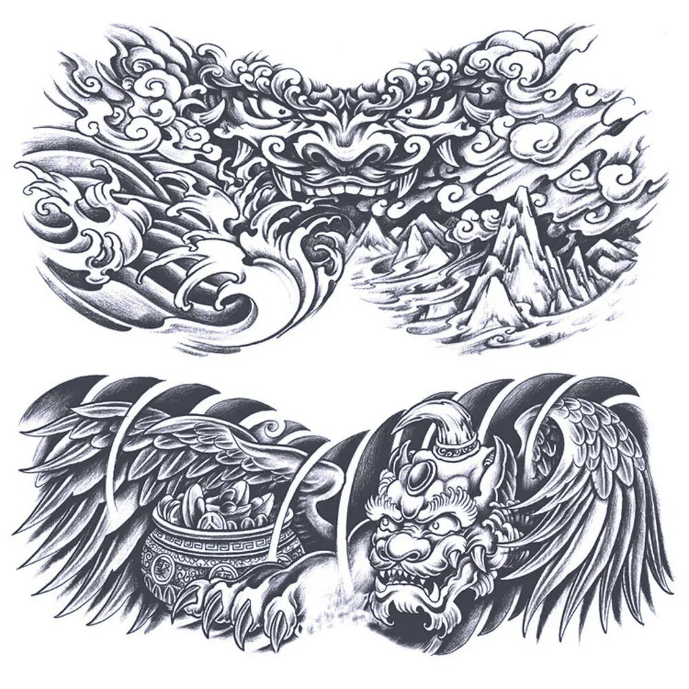 2 Sheets Monster Japanese Chest Shoulder Semi Permanent Tattoos