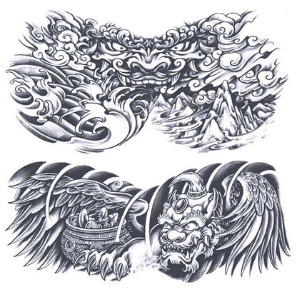 2 Sheets Monster Japanese Chest Shoulder Semi Permanent Tattoos