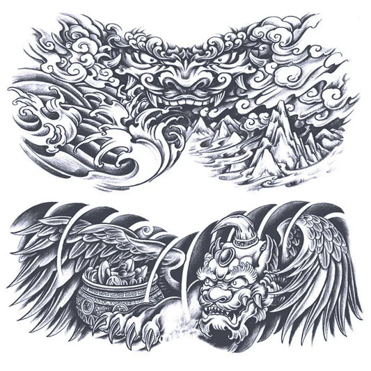 2 Sheets Monster Japanese Chest Shoulder Semi Permanent Tattoos
