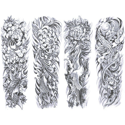 4 Sheets Flower Crane Fish Semi Permanent Sleeve Tattoos