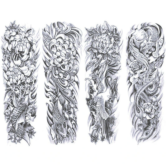 4 Blätter Blumenkranichfisch Halbpermanente Ärmel-Tattoos 