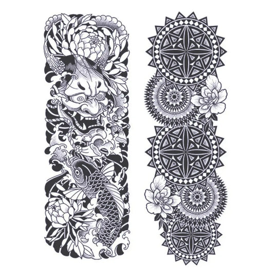 2 Blätter Japan Style Blumen Halb Permanent Sleeve Tattoos 