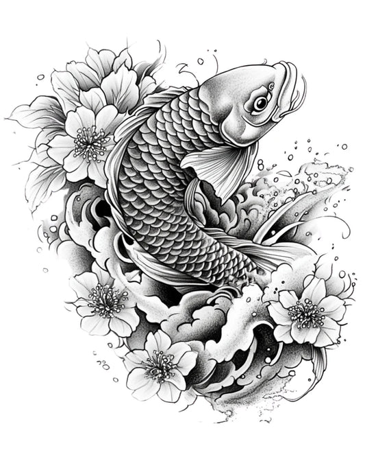 1 Sheet Koi Fish and Blossoming Waves