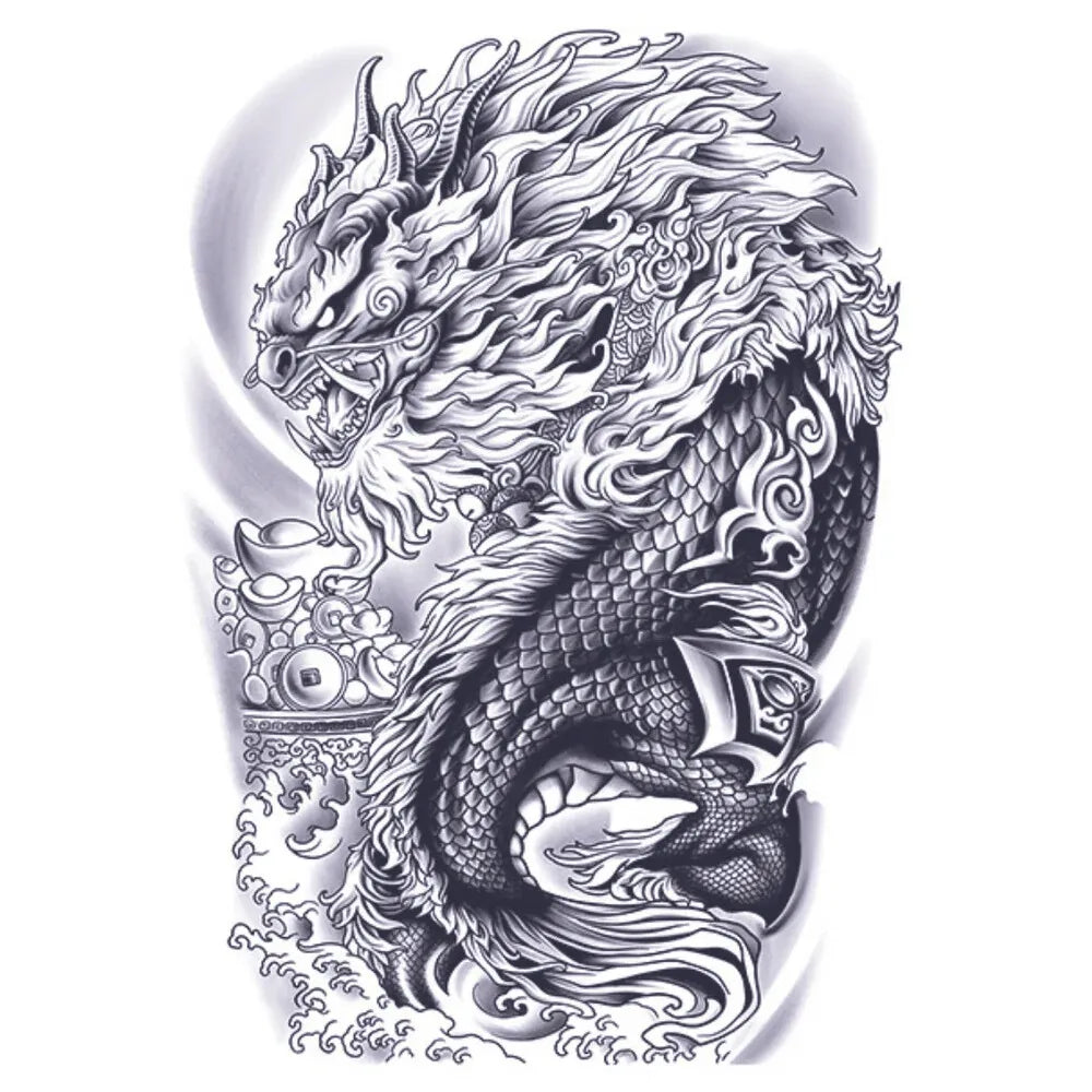 Flame Dragon Full Back Semi Permanent Tattoos