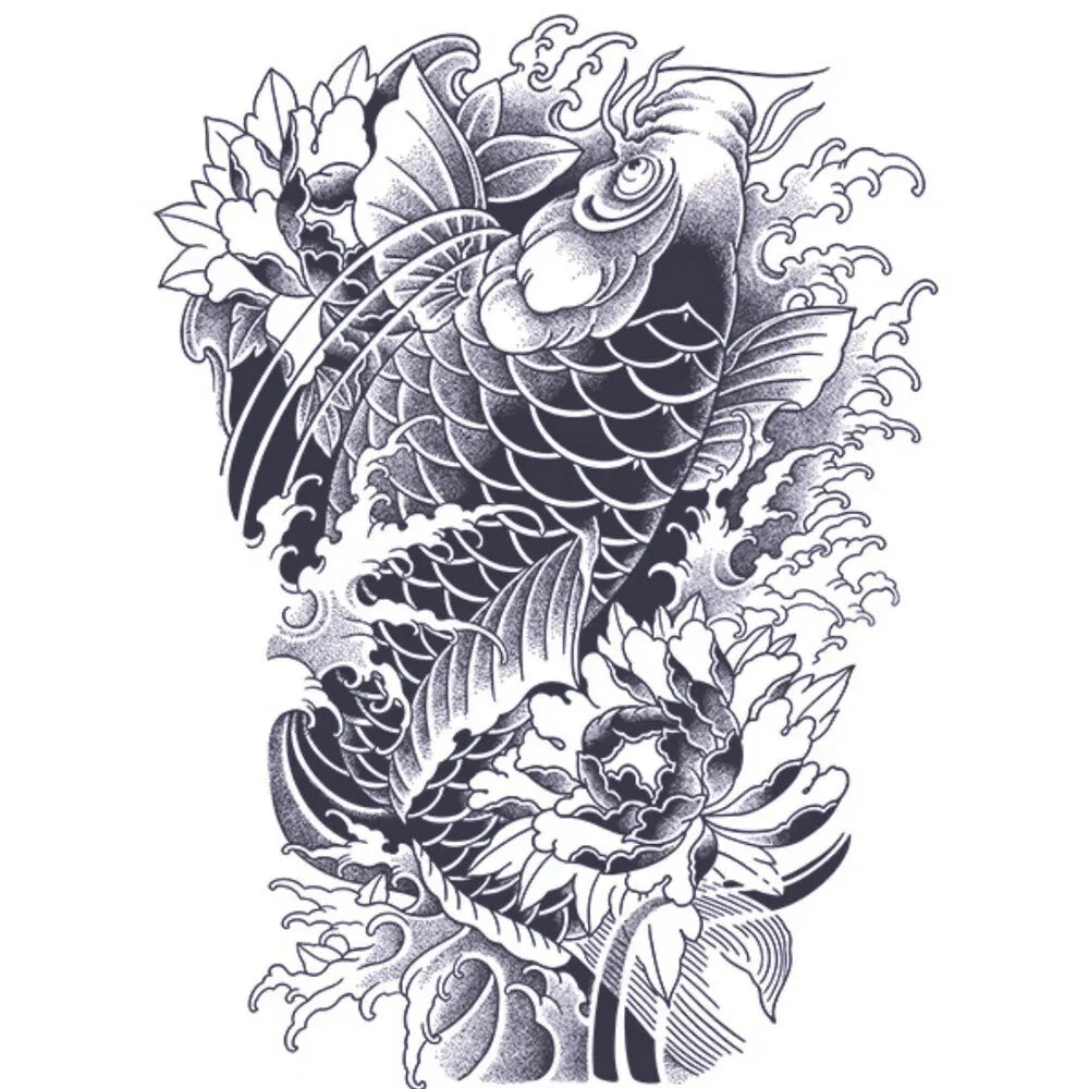 Fish Full Back Semi Permanent Tattoos