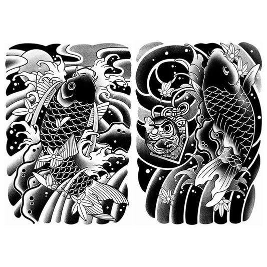 2 Blätter Fisch Meer Welle Halbe Arm Halb Permanent Tattoos 