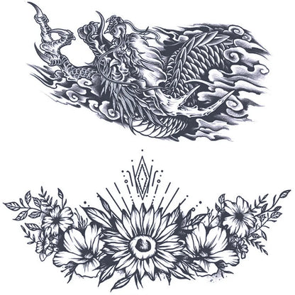 2 Sheets Dragon Flower Chest Shoulder Semi Permanent Tattoos
