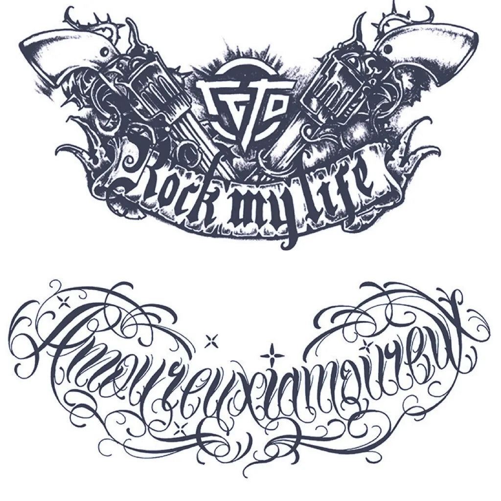 2 Sheets Rock My Life Chest Shoulder Semi Permanent Tattoos