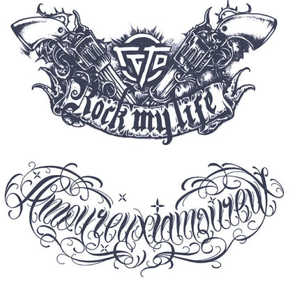 2 Sheets Rock My Life Chest Shoulder Semi Permanent Tattoos