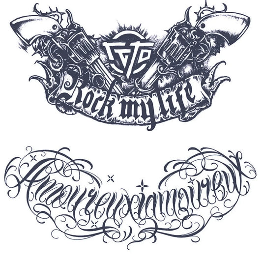 2 Sheets Rock My Life Chest Shoulder Semi Permanent Tattoos