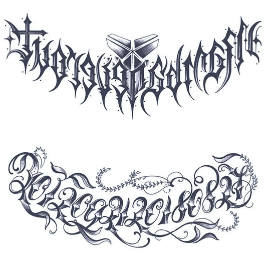 2 Sheets Letters Chest Shoulder Semi Permanent Tattoos