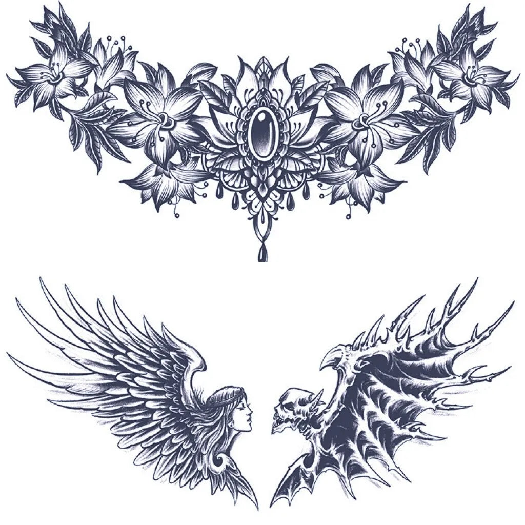2 Sheets Beauty and the Devil Chest Shoulder Semi Permanent Tattoos