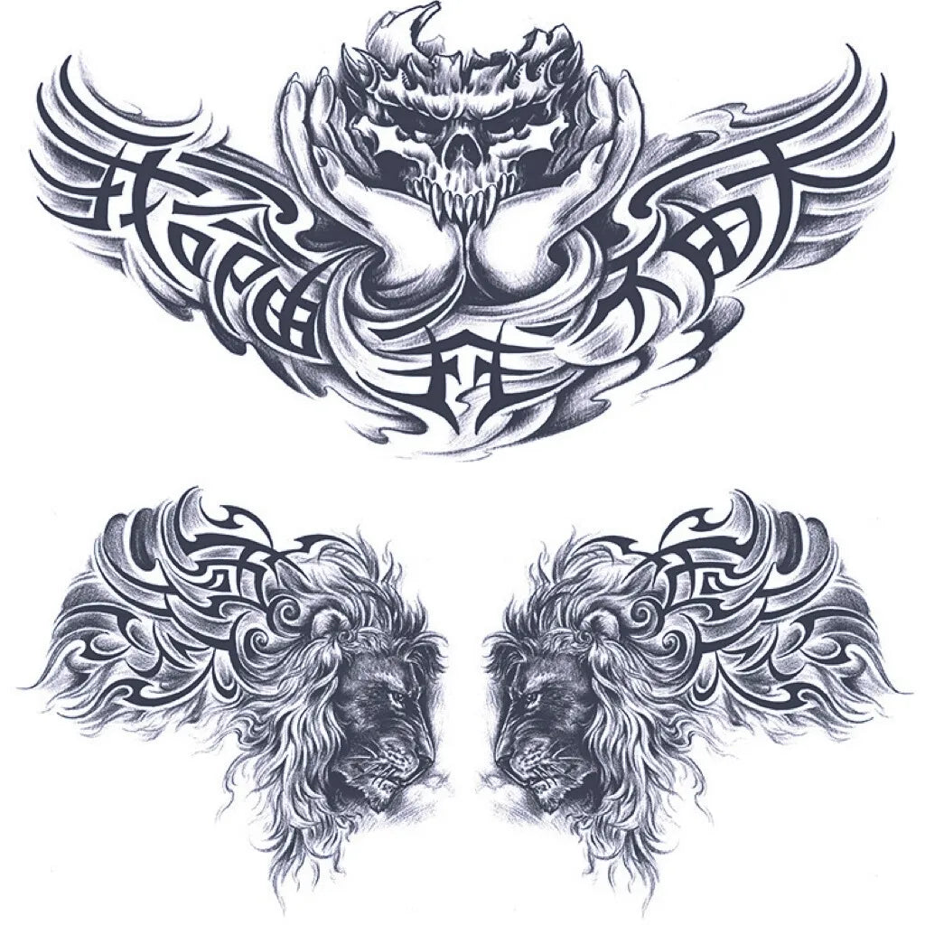 2 Sheets Lion Chest Shoulder Semi Permanent Tattoos