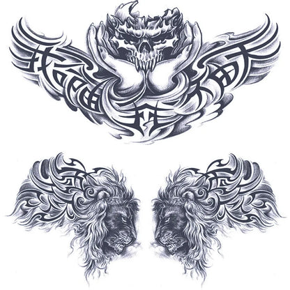 2 Sheets Lion Chest Shoulder Semi Permanent Tattoos