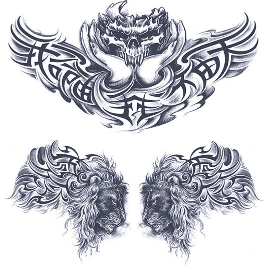 2 Sheets Lion Chest Shoulder Semi Permanent Tattoos