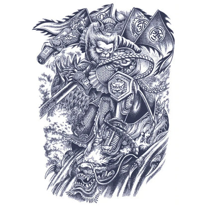 Monkey King Flags Full Back Semi Permanent Tattoos