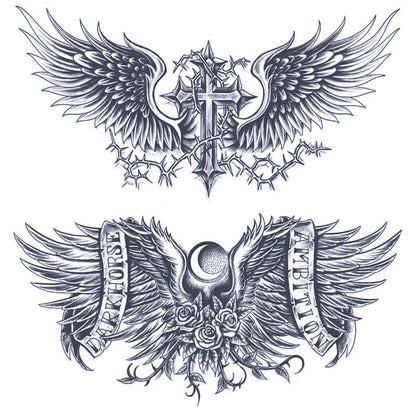 2 Sheets Moon Cross Wing Chest Shoulder Semi Permanent Tattoos